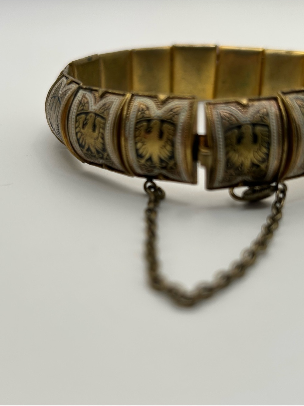 Vintage Damascene Eagle Panel Brass Tone Bracelet 7.5”